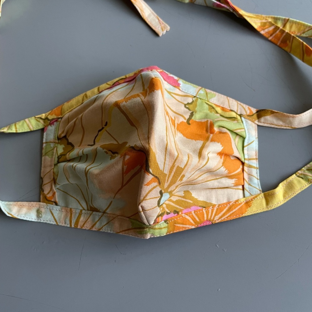 NEW Yellow Floral Tie-Back Face Mask